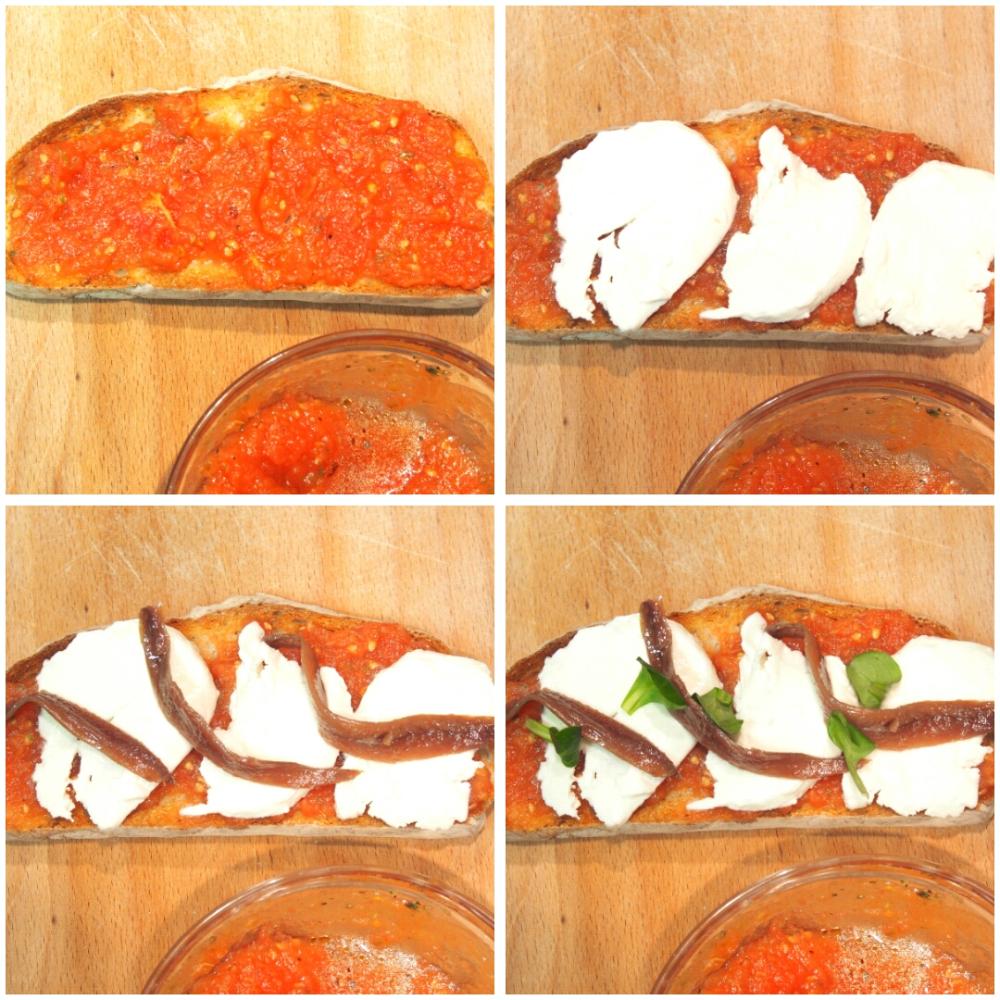 Tosta de anchoas con mozzarella y tomate - Paso 3
