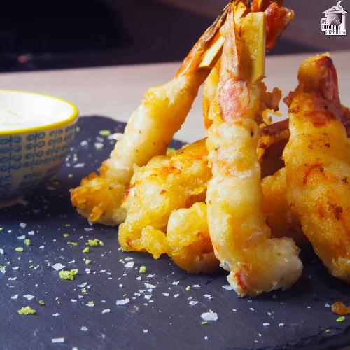 Langostinos en tempura con mayonesa de lima